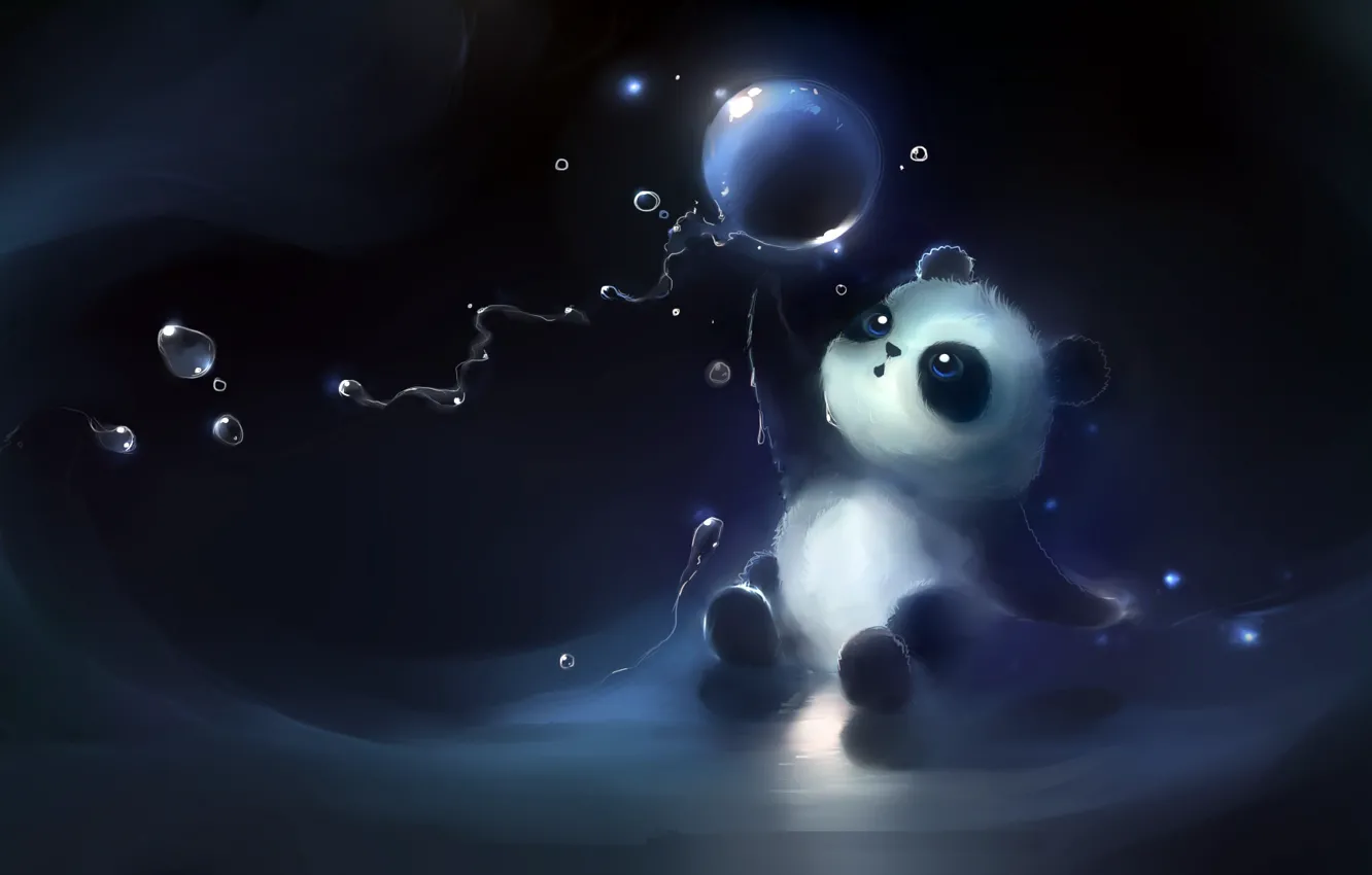 Фото обои глаза, малыш, панда, пузырь, apofiss