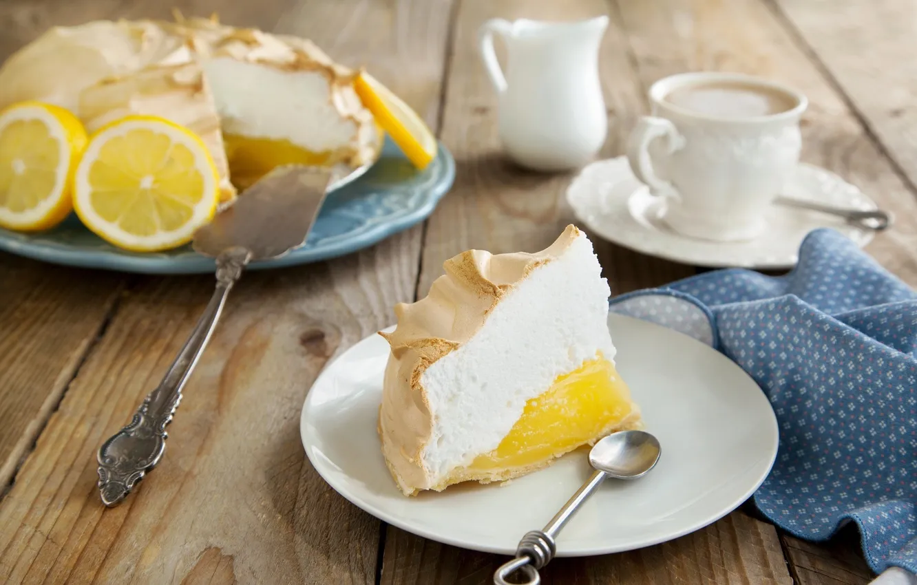 Фото обои лимон, тарелка, пирог, ложка, торт, десерт, блюдце, кусок