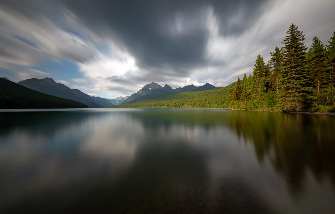 Фото обои Glacier National Park, Bowman Lake, Long exposure