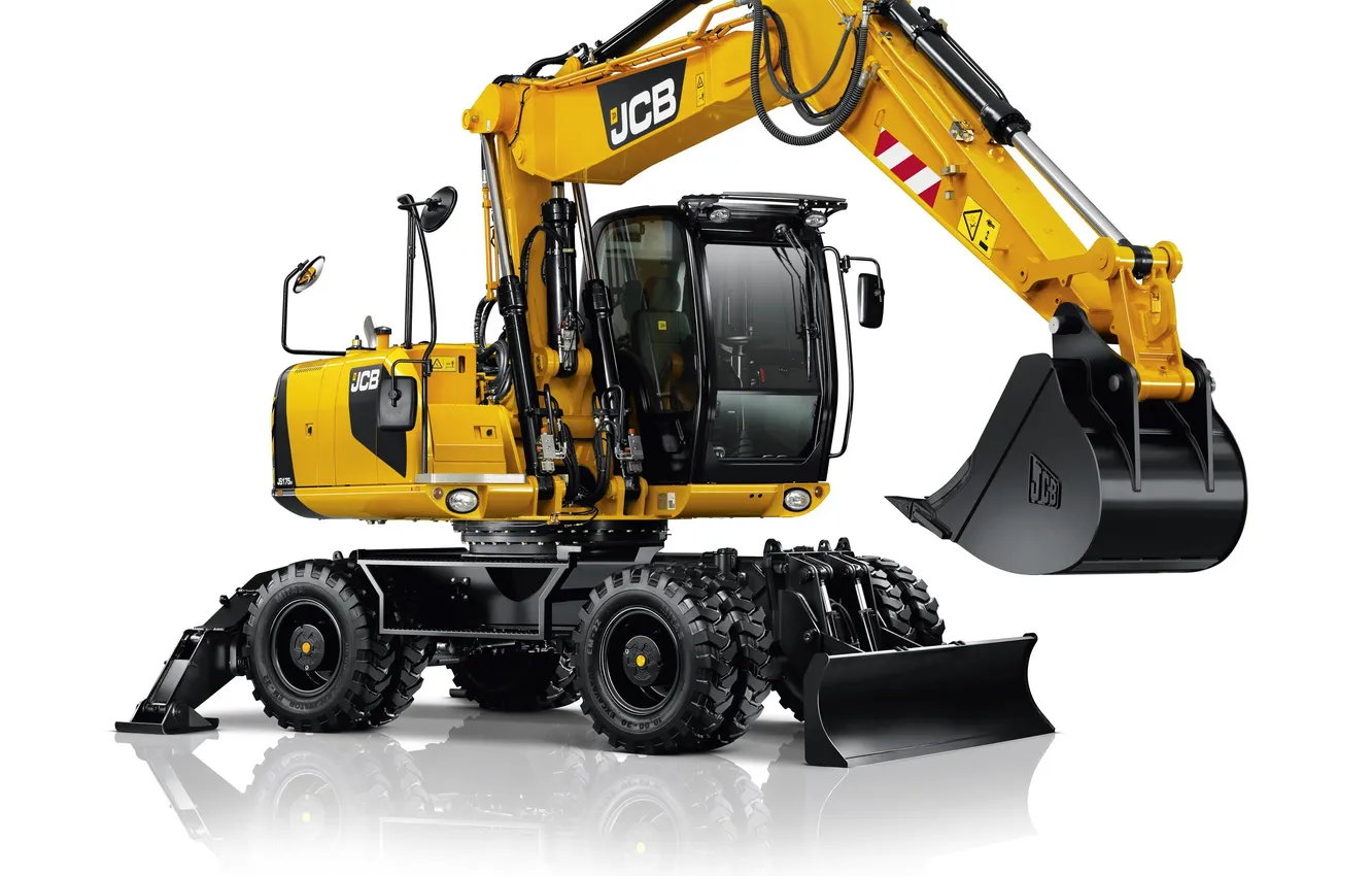 Фото обои Экскаватор, белый фон, JCB, Экскаваторы