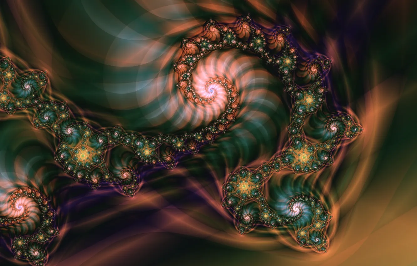 Фото обои фиолетовый, абстракция, зеленый, узор, темный, спираль, фрактал, орнамент