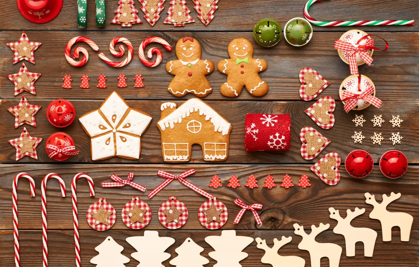 Фото обои печенье, конфеты, merry christmas, cookies, decoration, gingerbread, бубенцы