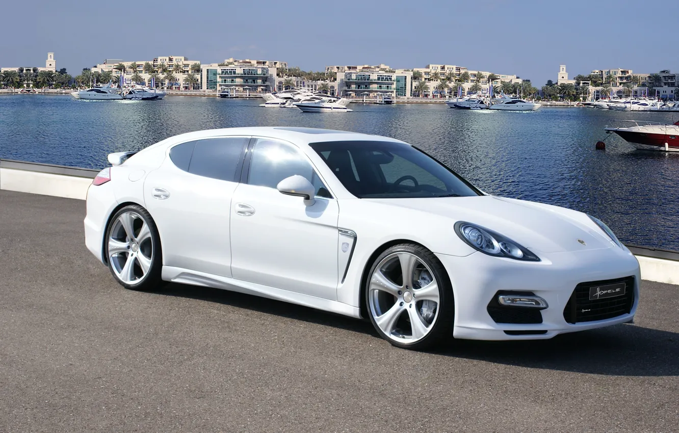 Фото обои белый, вода, Porsche, Panamera, white, Порше, Hofele