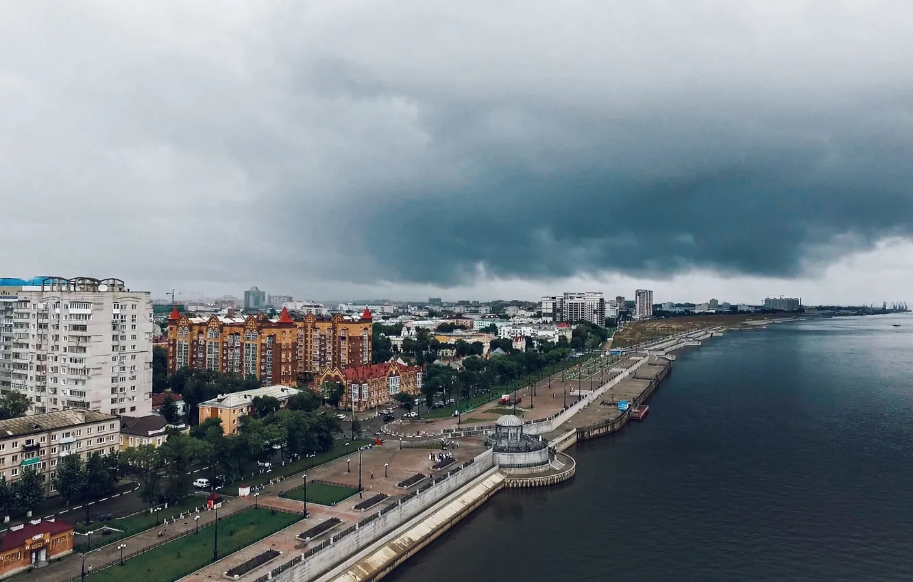 Фото обои city, embankment, Blagoveshchensk, Amur region