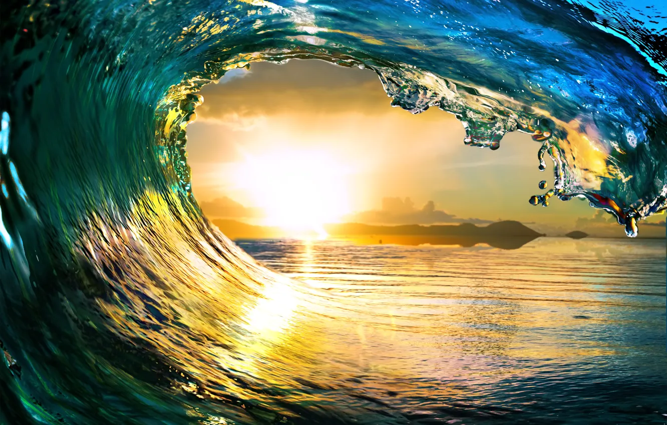 Фото обои море, волны, солнце, пейзаж, природа, океан, waves, sea