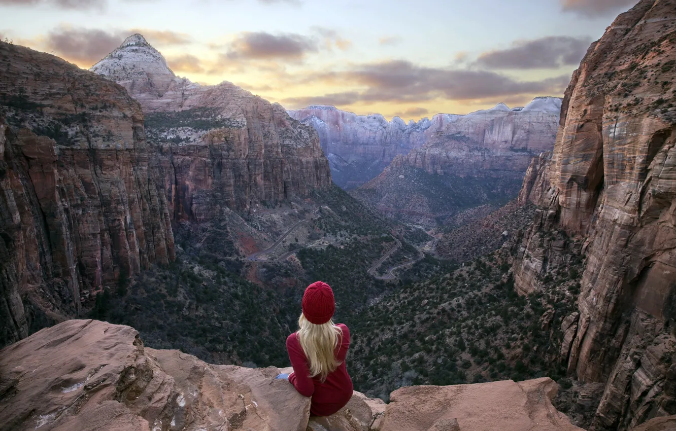 Фото обои Zion National Park, sunset, Utah