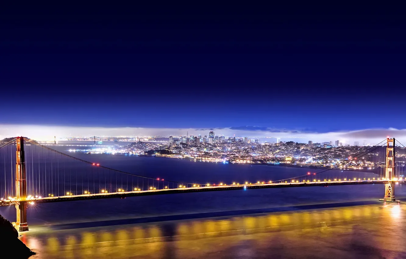 Фото обои ночь, мост, огни, 156, Сан-Франциско, Золотые Ворота
