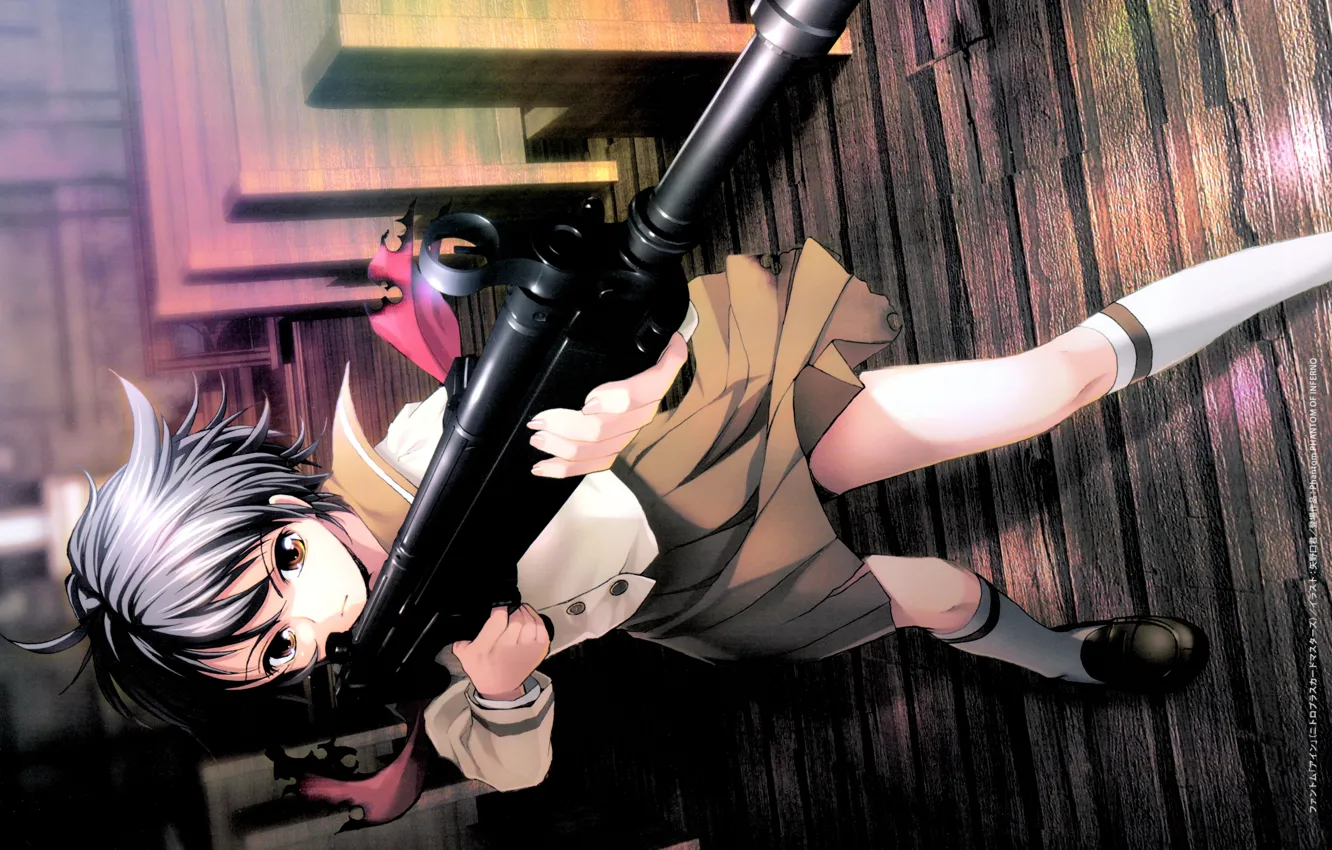 Фото обои школьница, винтовка, перестрелка, стрелок, крутая, Phantom of Inferno, Elen