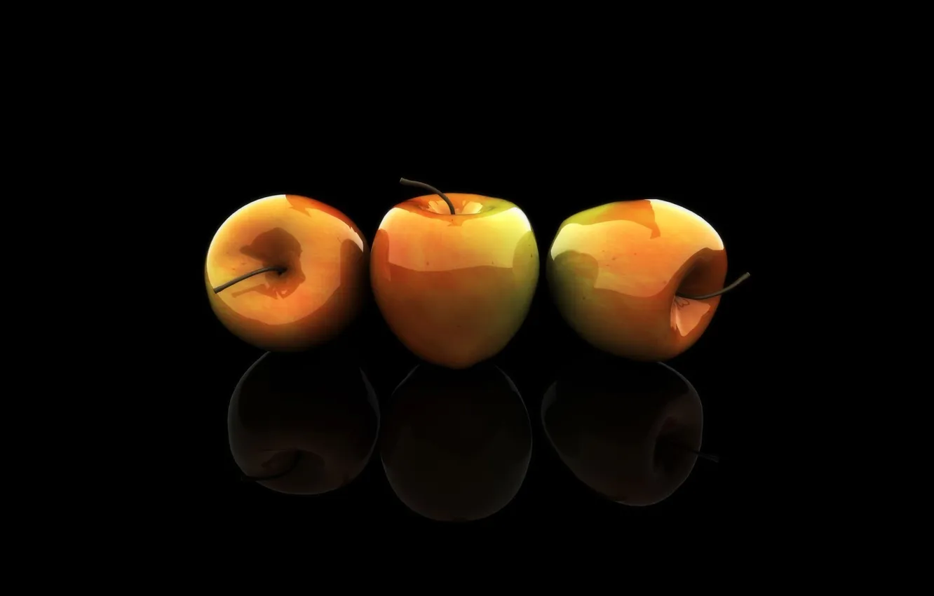 Фото обои стекло, яблоки, три, чёрный фон