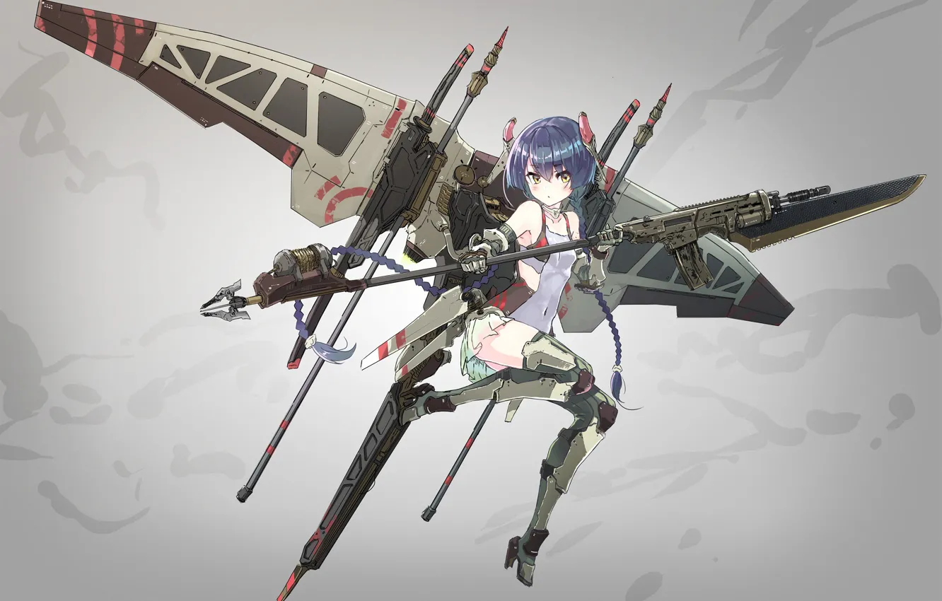 Фото обои girl, gun, mecha, weapon, anime, blade, rifle, suit