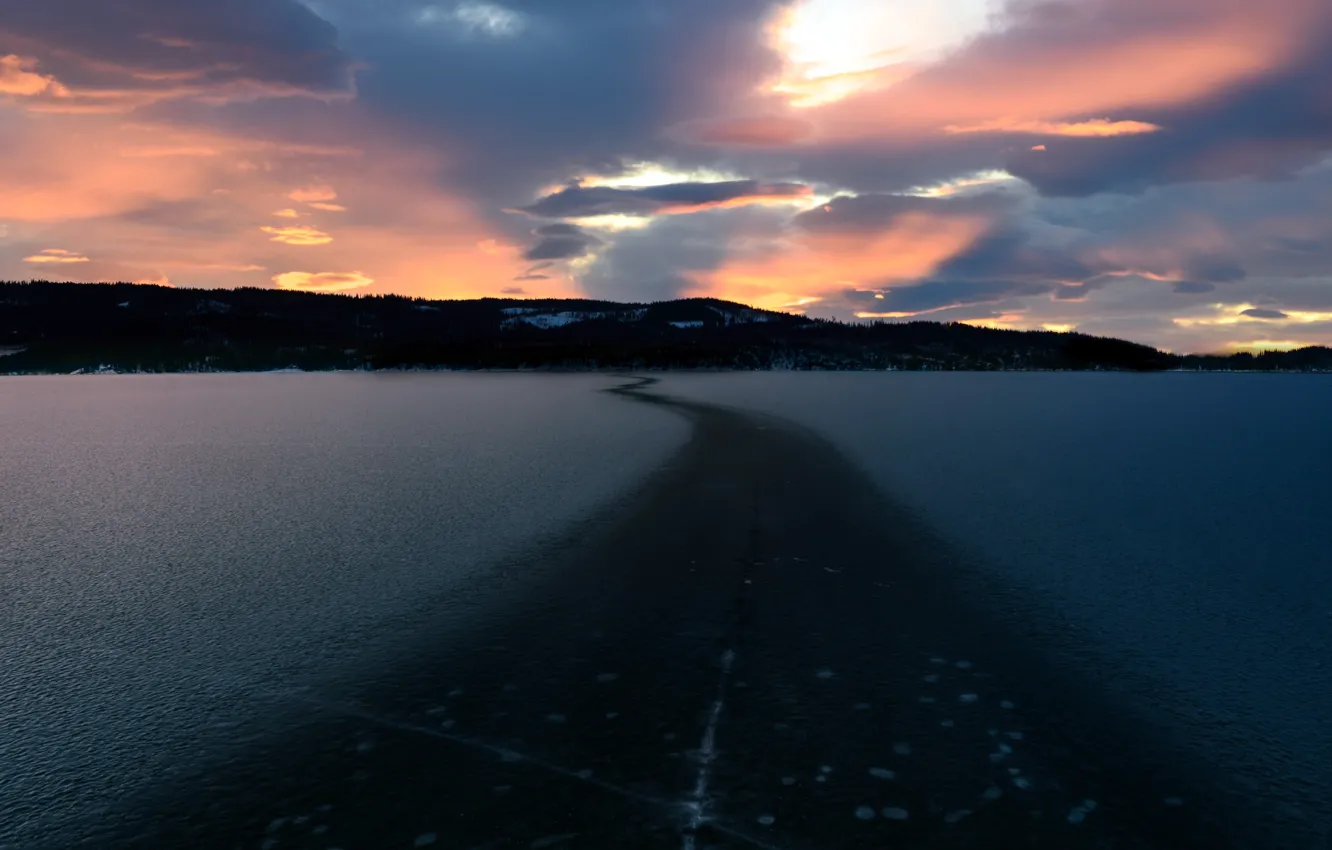 Фото обои дорога, море, закат, берег