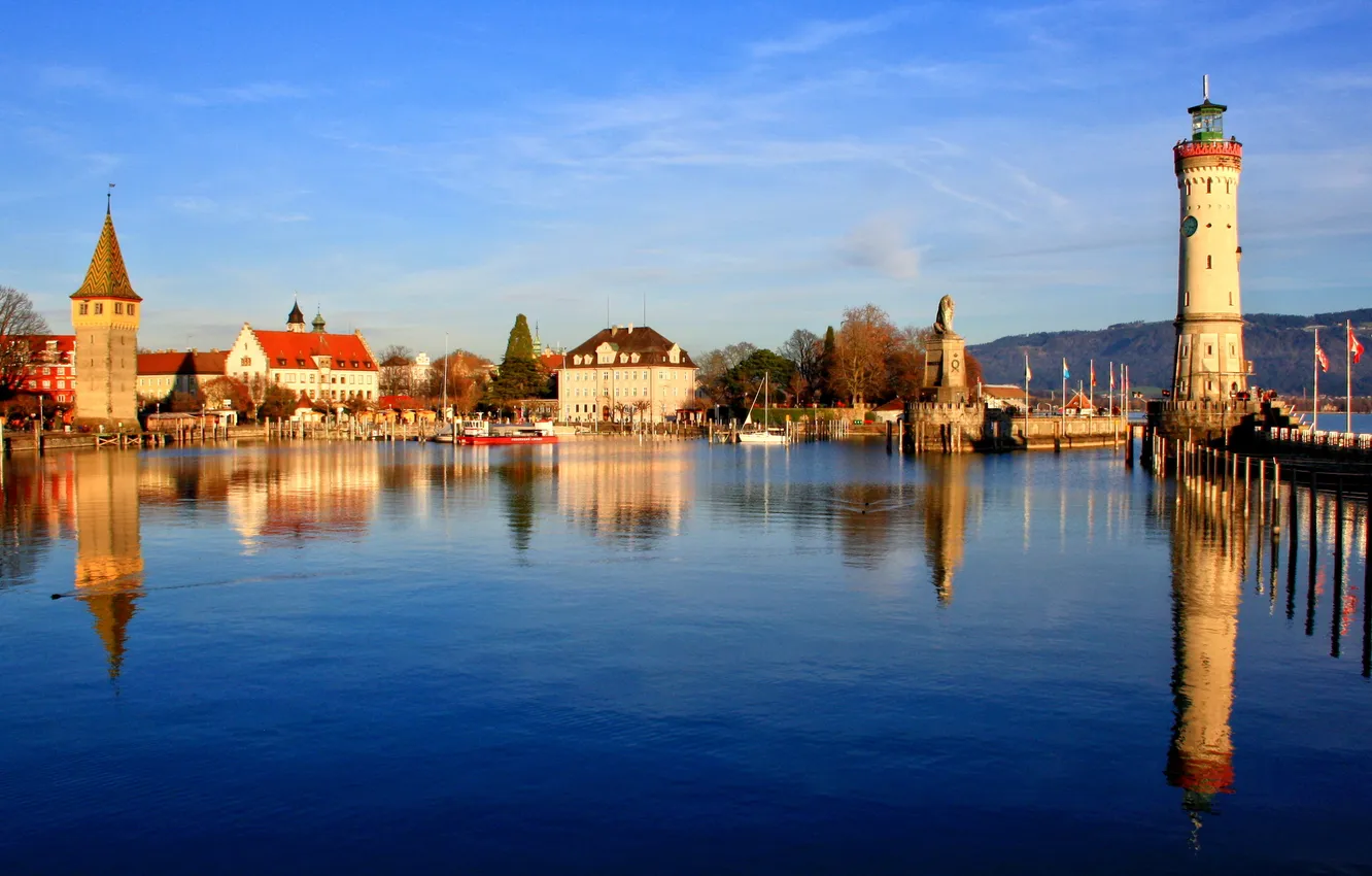 Фото обои город, фото, дома, Германия, Bavaria, река Lindau