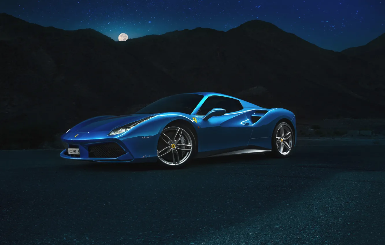 Фото обои Ferrari, Blue, Front, Spider, Supercar, 488