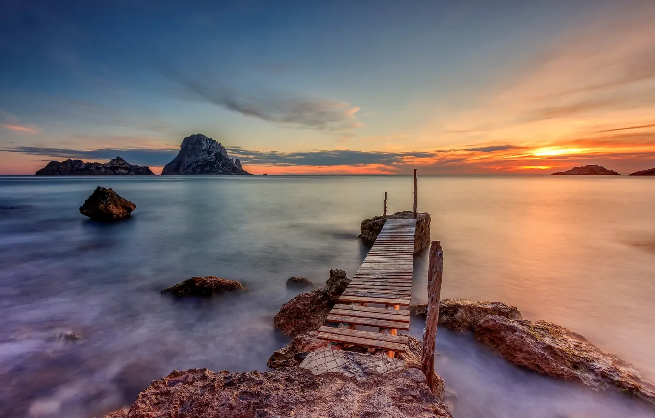 Фото обои море, мост, берег, Ibiza, Cala D´hort