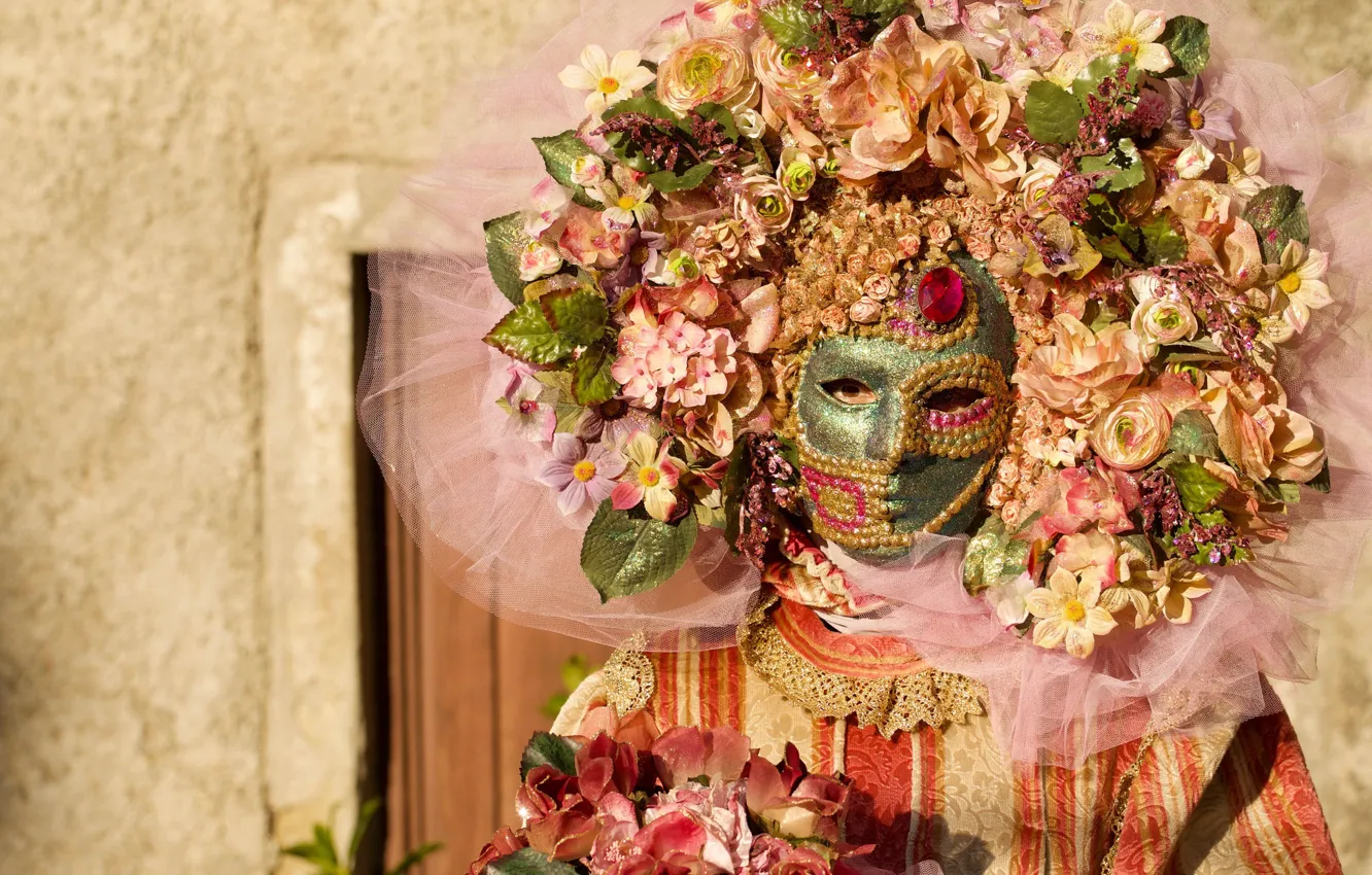 Фото обои цветы, стиль, маска, костюм, карнавал