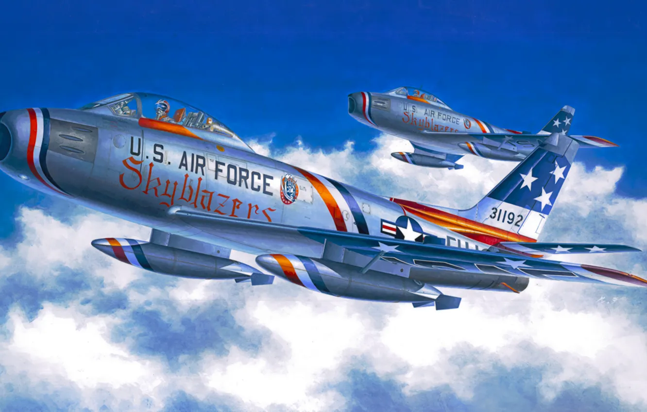 Фото обои war, art, airplane, aviation, jet, North American F-86 Sabre