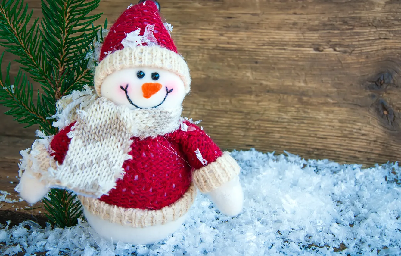 Фото обои фон, ель, ветка, Новый год, снеговик, box, gift, snowman