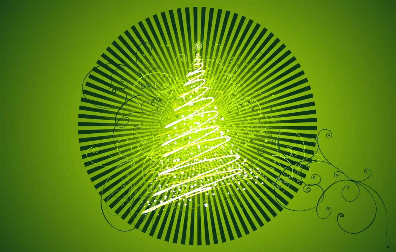 Фото обои праздник, елка, новый год, зеленый фон
