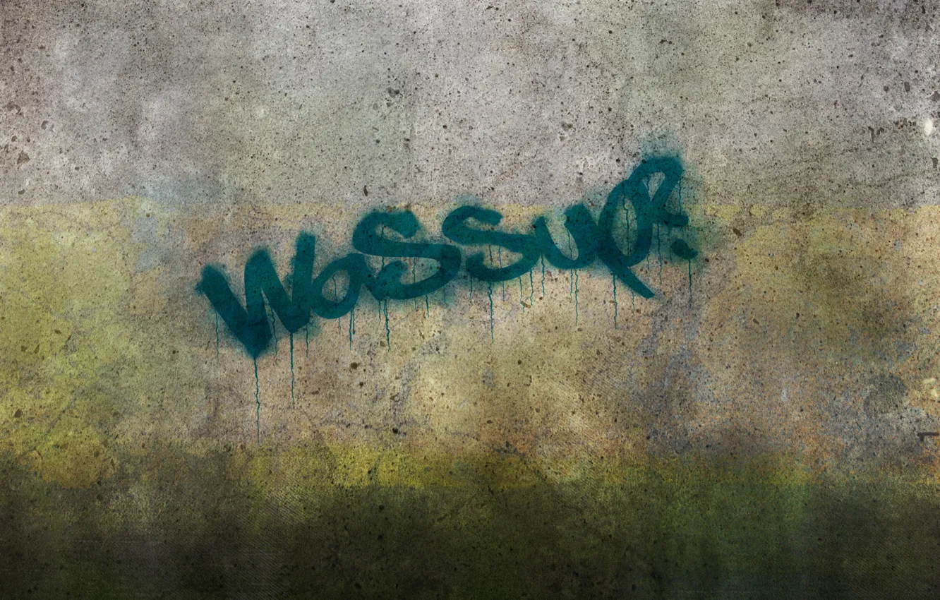 Фото обои стена, надпись, граффити, подтеки, бетон, wassup