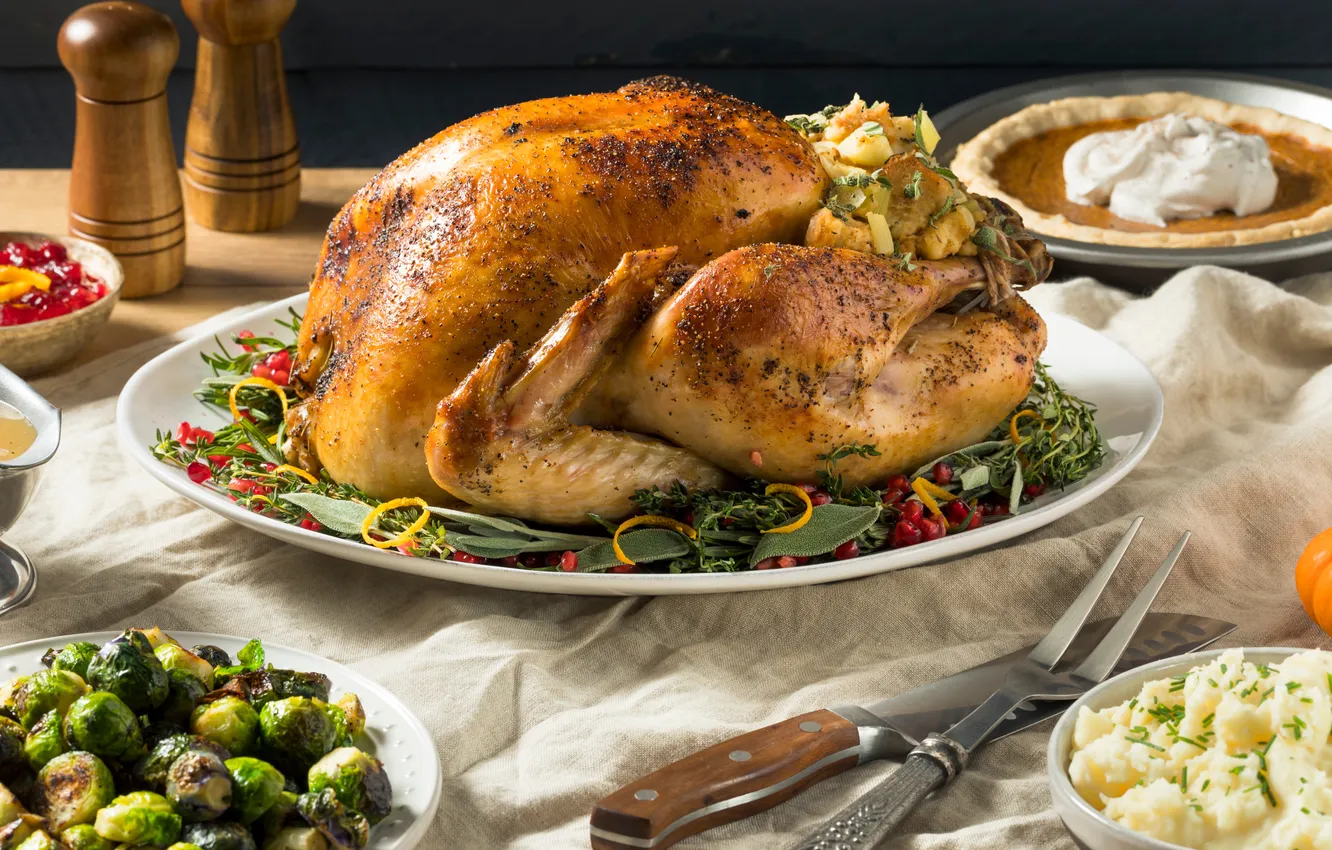 Фото обои food, autumn, turkey, dinner, vegetable, roasted, thanksgiving