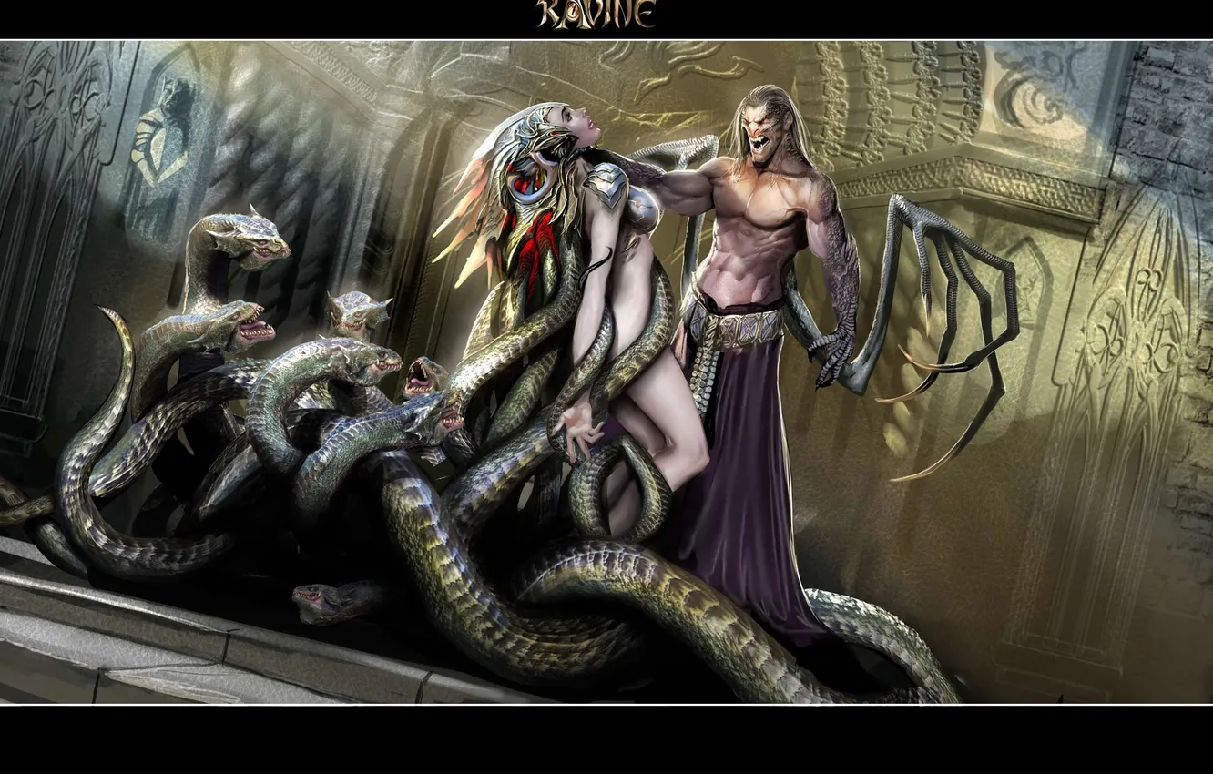Фото обои змеи, девушка, демон, ravine heretic and the sinner