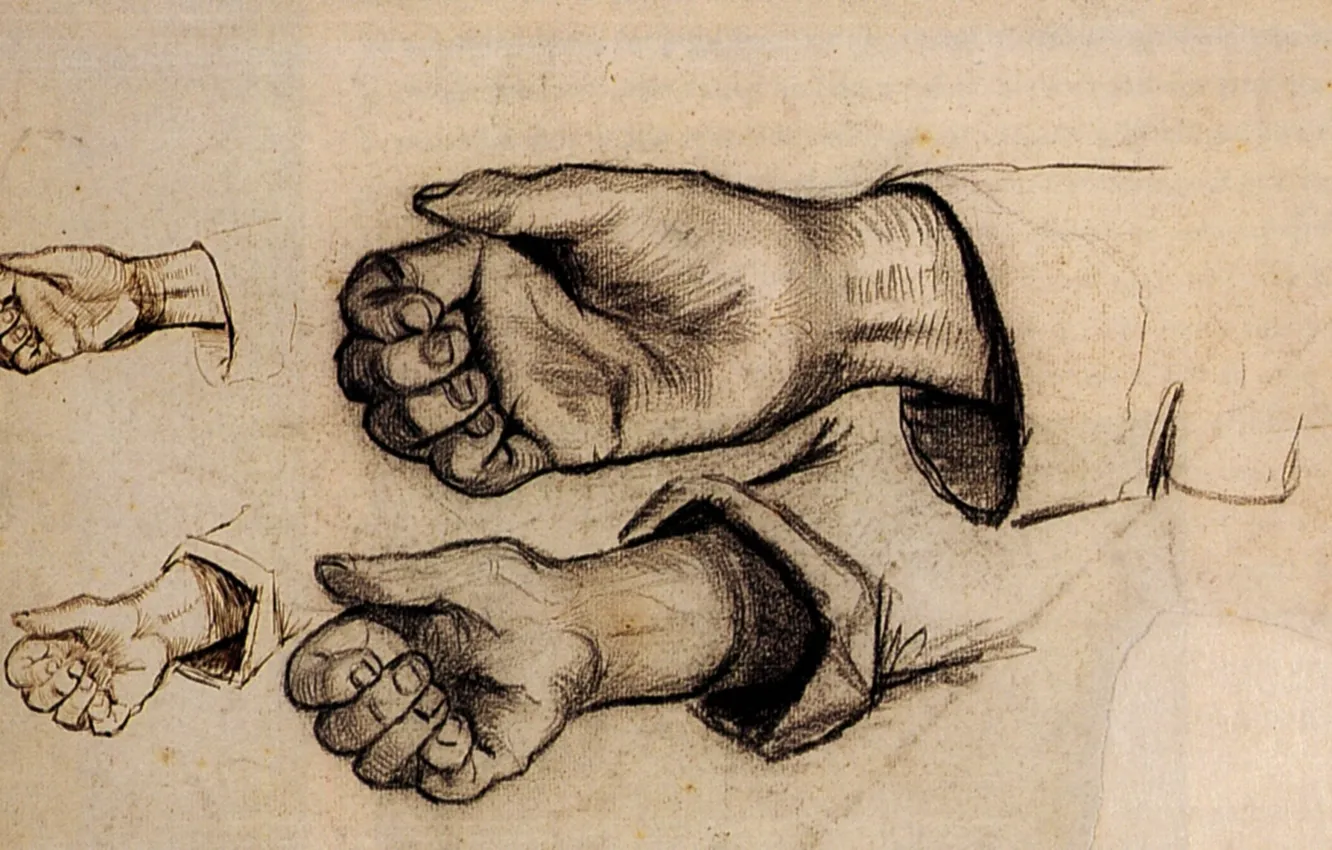 Фото обои рука, кулак, рукав, Винсент ван Гог, Four Hands