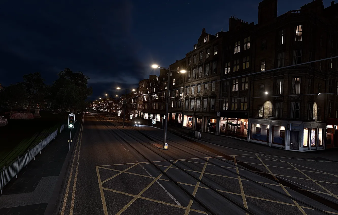 Фото обои HDR, Clouds, Sky, Night, Street, Edinburgh, Game, Trees