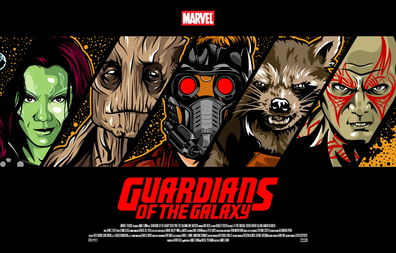 Фото обои Rocket, Star-Lord, <b>Guardians</b> of the <b>Galaxy</b>, Gamora, Groot, Drax. 