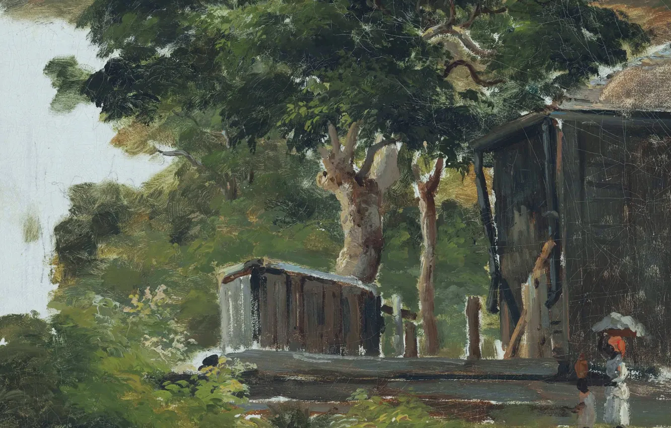 Фото обои картина, Антильские острова, Камиль Писсарро, Пейзаж с Домом в Лесу на Сент-Томас