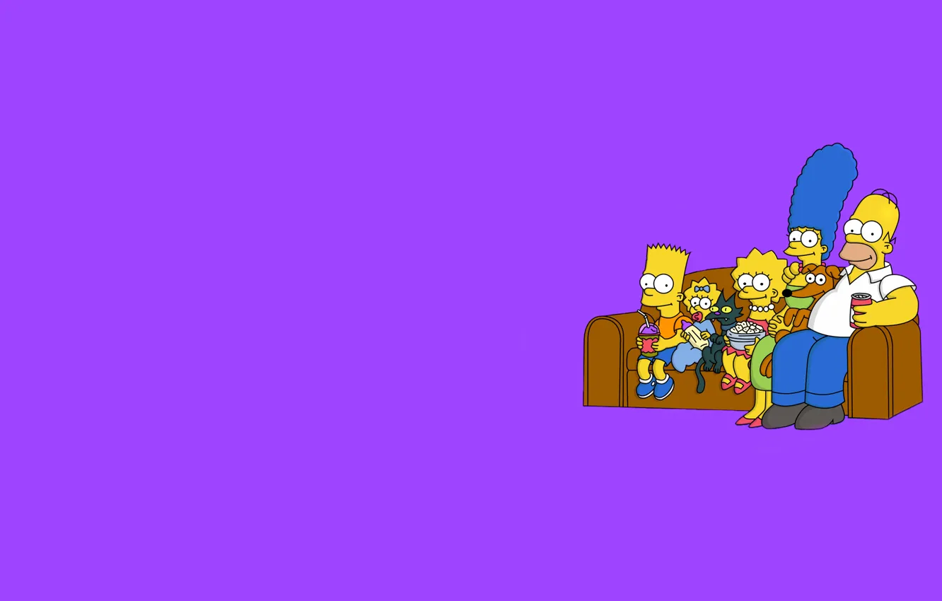 Фото обои диван, Симпсоны, минимализм, фиолетовый фон, The Simpsons