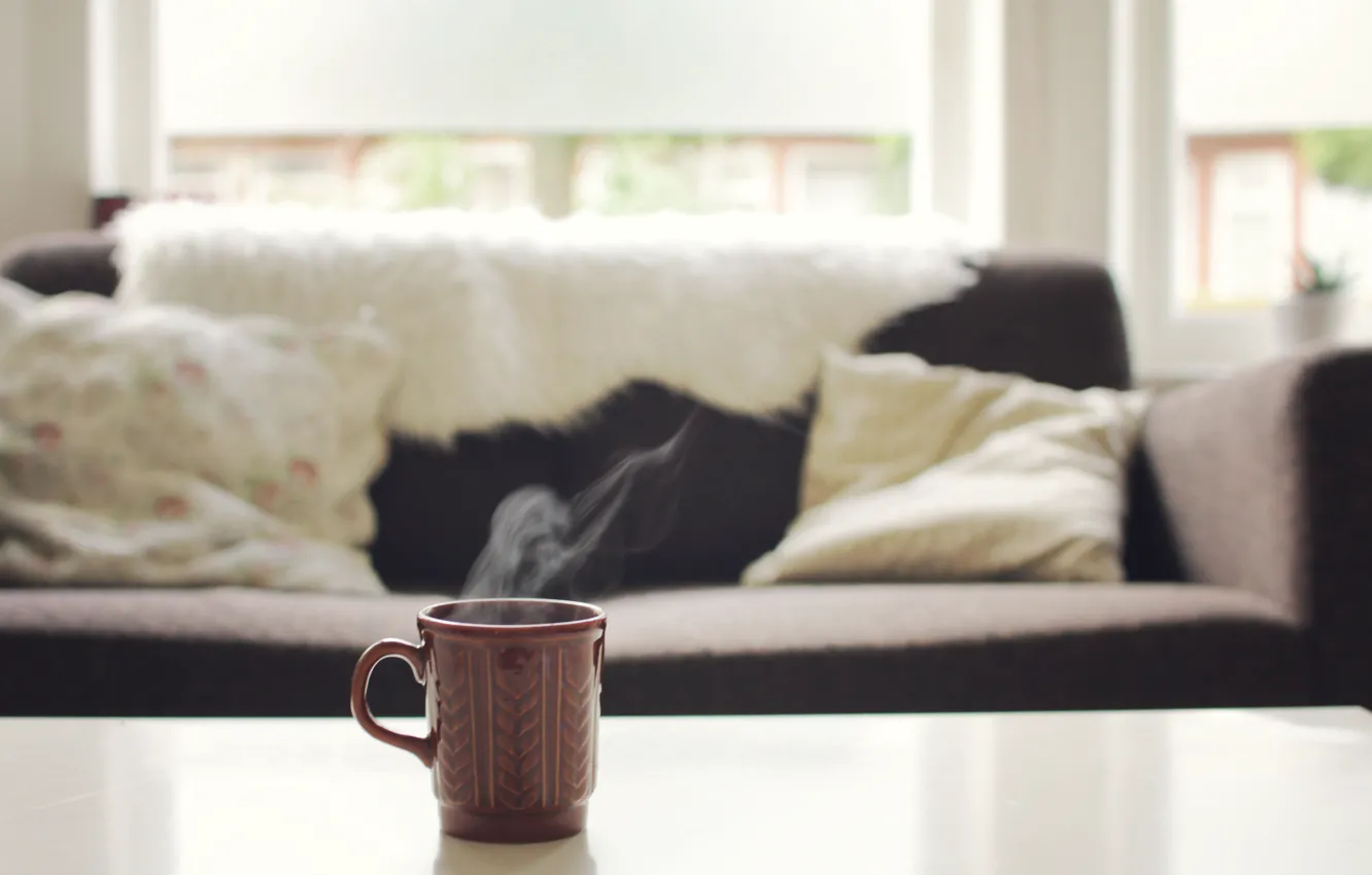 Фото обои living room, sofa, tea, mug, vintage mug