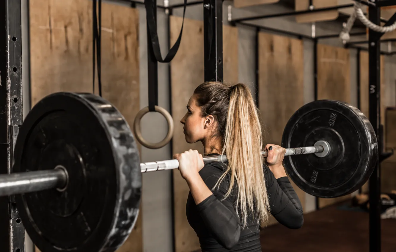 Фото обои blonde, workout, fitness, weight, weight bar