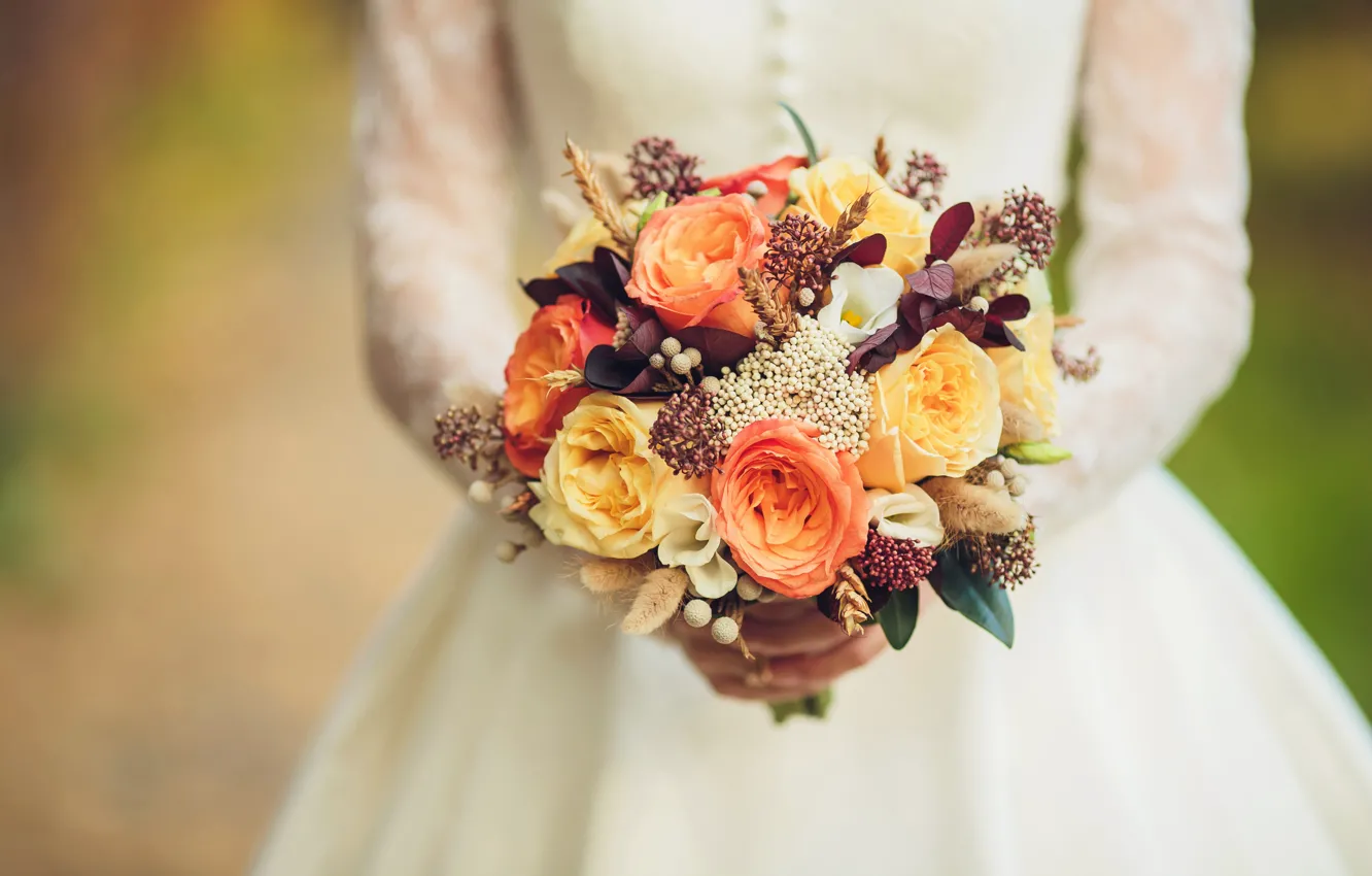 Фото обои розы, букет, руки, нежные, невеста, свадьба, beautiful, Roses