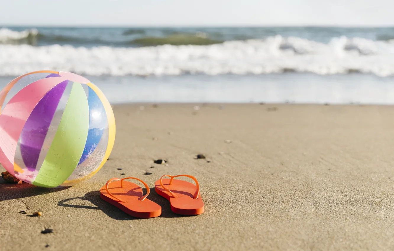 Фото обои песок, море, волны, пляж, лето, мяч, summer, beach