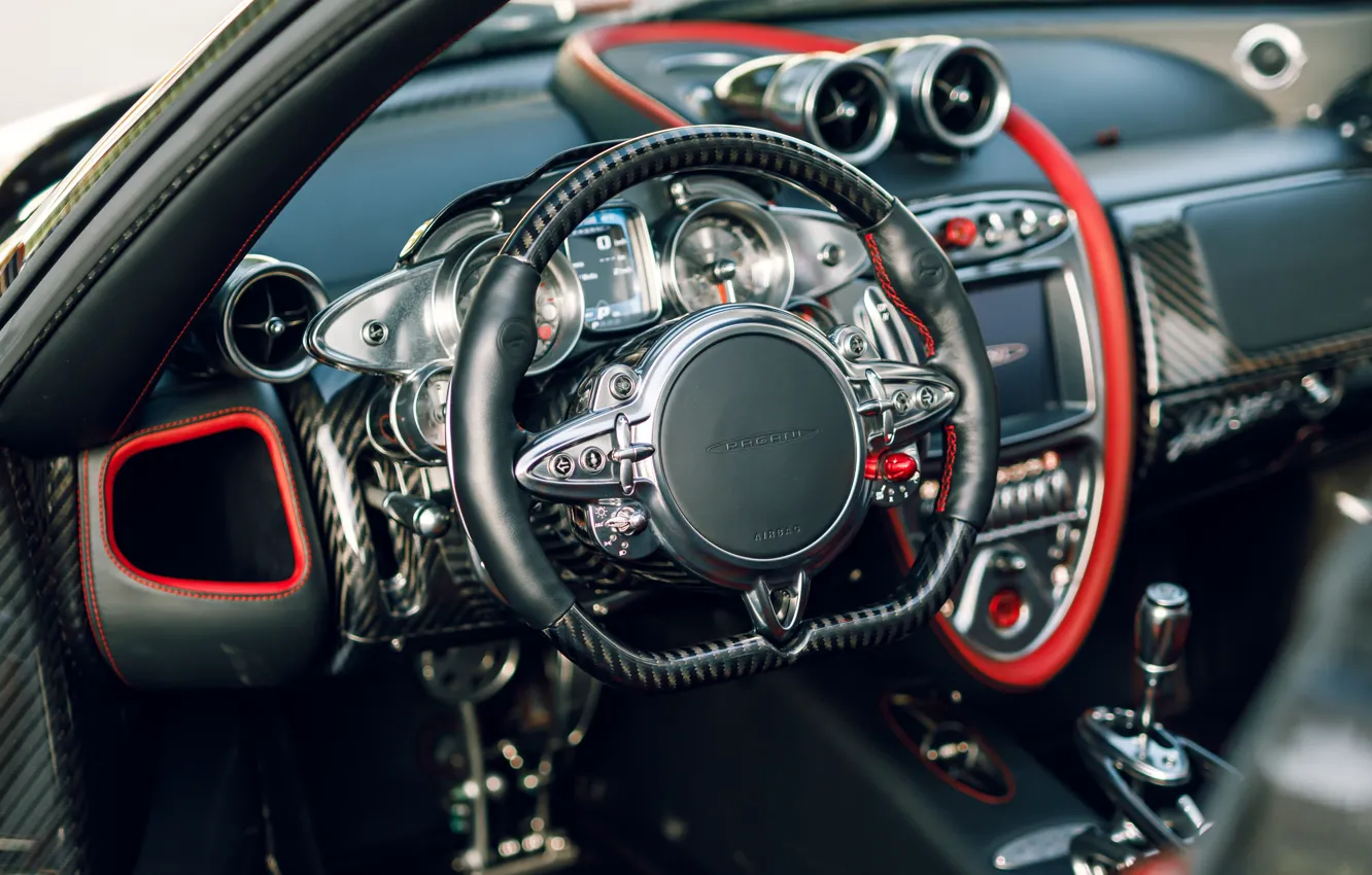 Фото обои Pagani, Huayra, steering wheel, Pagani Huayra Roadster