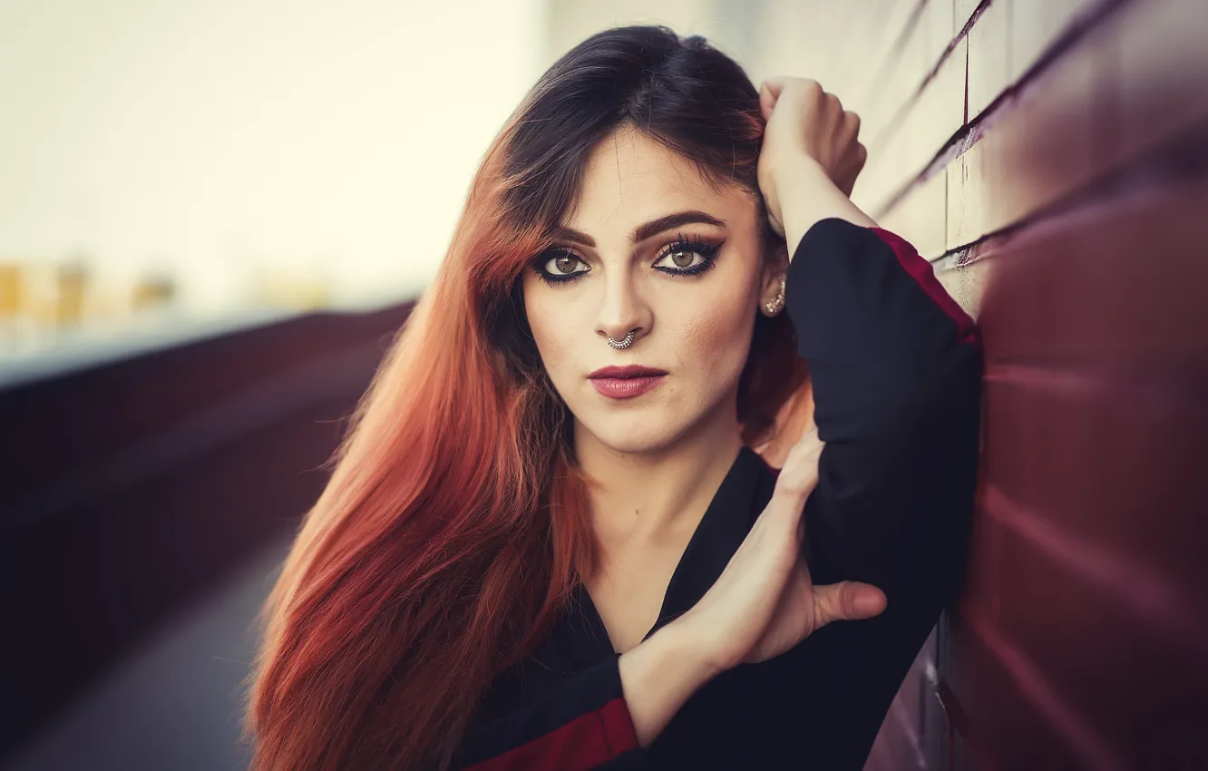 Фото обои взгляд, волосы, портрет, пирсинг, Angie Lopez