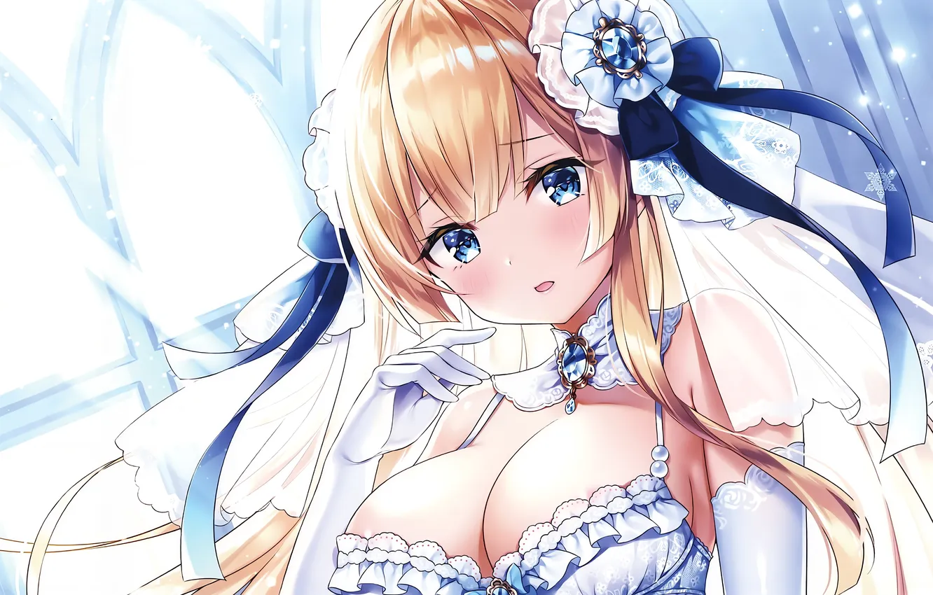 Фото обои girl, sexy, lingerie, bra, cleavage, long hair, boobs, anime