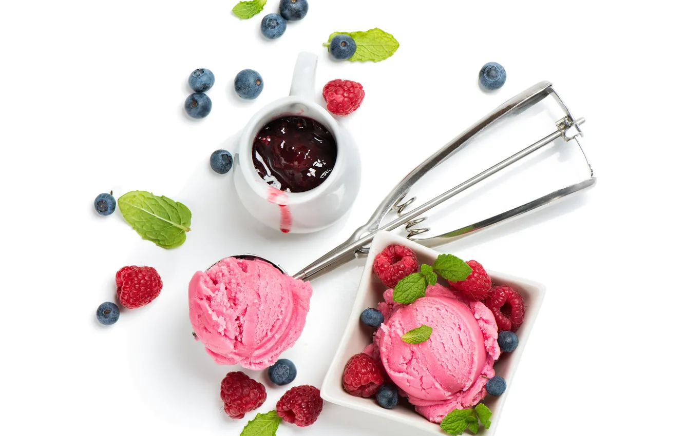 Фото обои ягоды, малина, черника, мороженое, сладкое, варенье