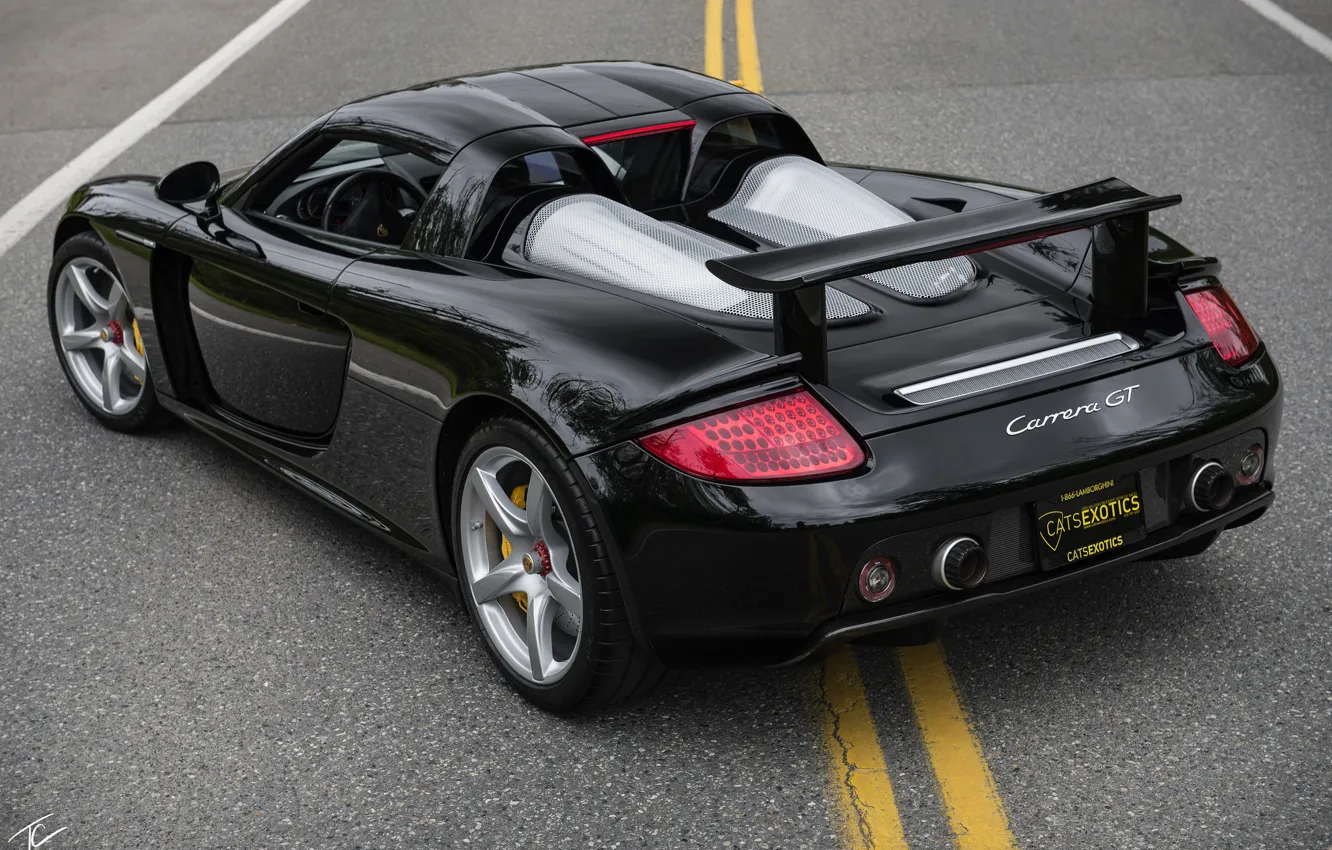 Фото обои дизайн, черный, Porsche, суперкар, вид сзади, Carrera GT