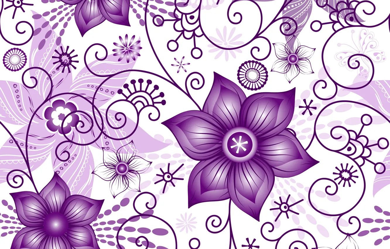 Фото обои цветы, текстура, белый фон, white, pattern, spring, violet, Seamless