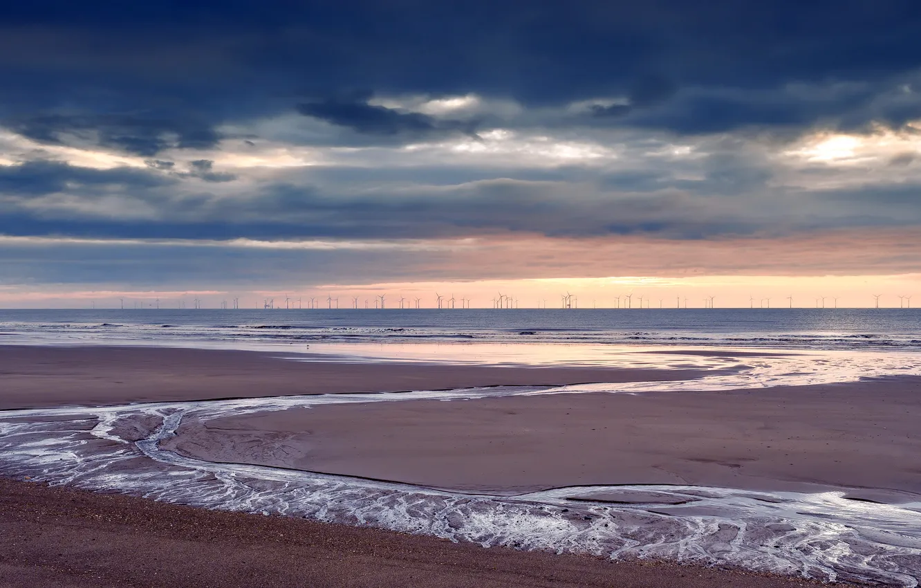 Фото обои England, East Lindsey District, Dawn Meandering, Skegness