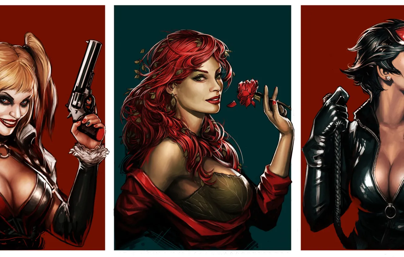 Фото обои batman, harley quinn, DC Comics, Catwoman, Selina Kyle, Poison Ivy, Ядовитый Плющ