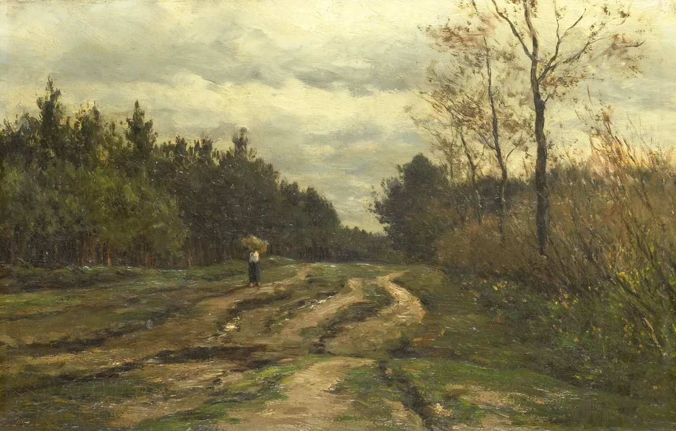 Фото обои пейзаж, масло, картина, холст, 1897, Виллем Рулофс, Willem Roelofs, Проселочная дорога в Ларен