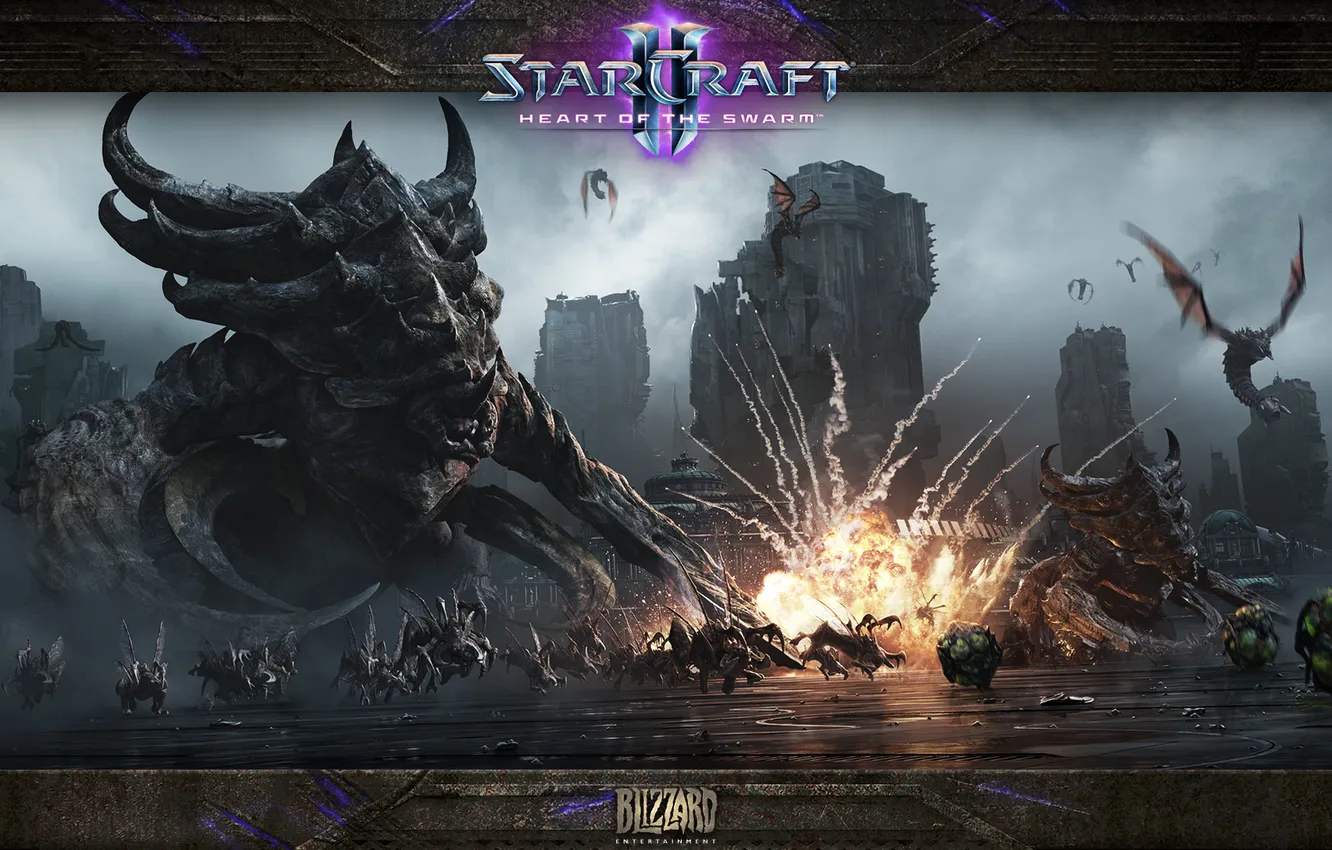 Фото обои zerg, Starcraft 2, battle, Heart Of The Swarm