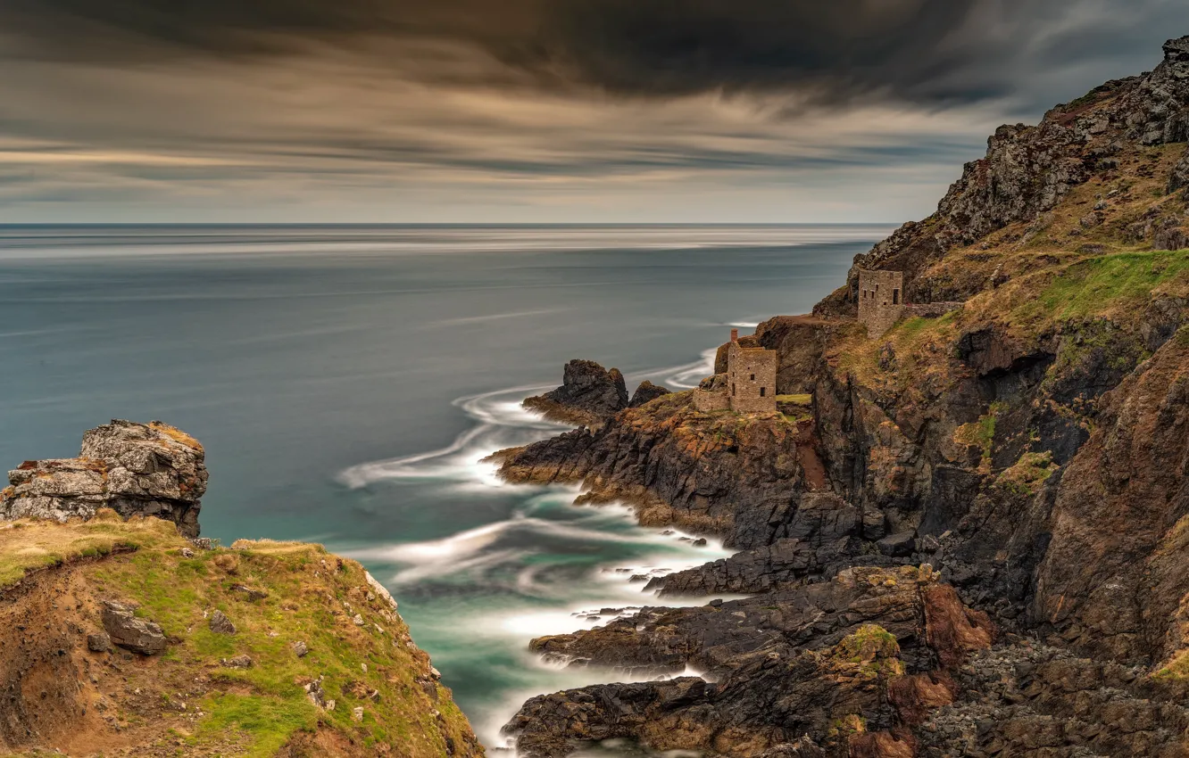 Фото обои England, Sea, Cornwall, Seascape, Botallack, Old Tin Mine