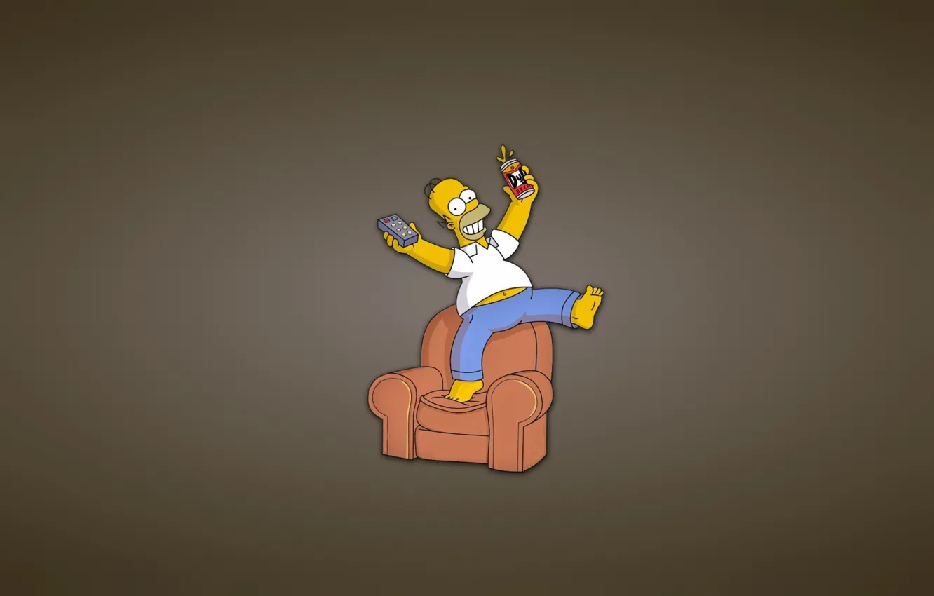 Фото обои диван, Симпсоны, минимализм, кресло, пульт, банка, гомер, The Simpsons