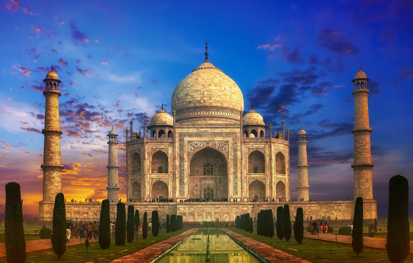 Фото обои замок, Индия, памятник, храм, Taj Mahal, Тадж Махал, Agra, India