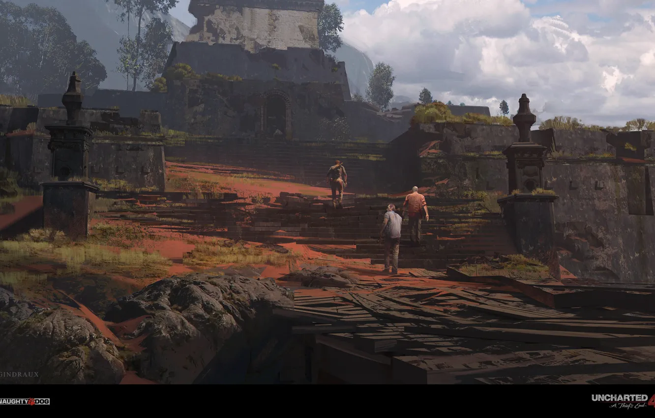 Фото обои ступени, храм, руины, Uncharted 4, Madagascar Tower Entrance