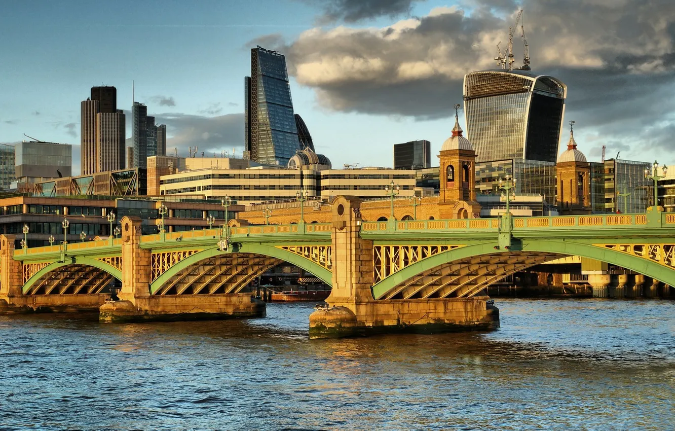 Фото обои небо, мост, река, Англия, Лондон, дома