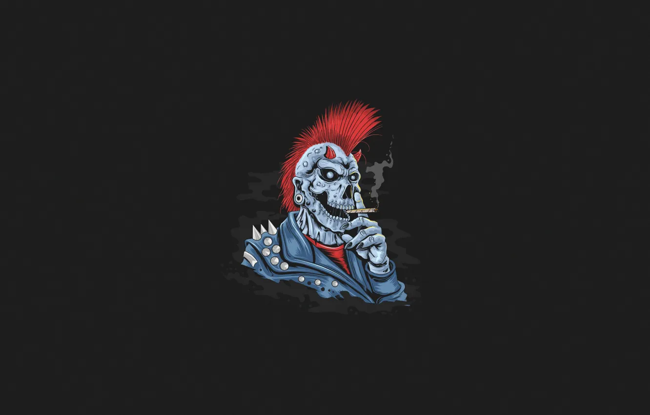 Фото обои Минимализм, Череп, Стиль, Фон, Punk, Демон, Тьма, Арт